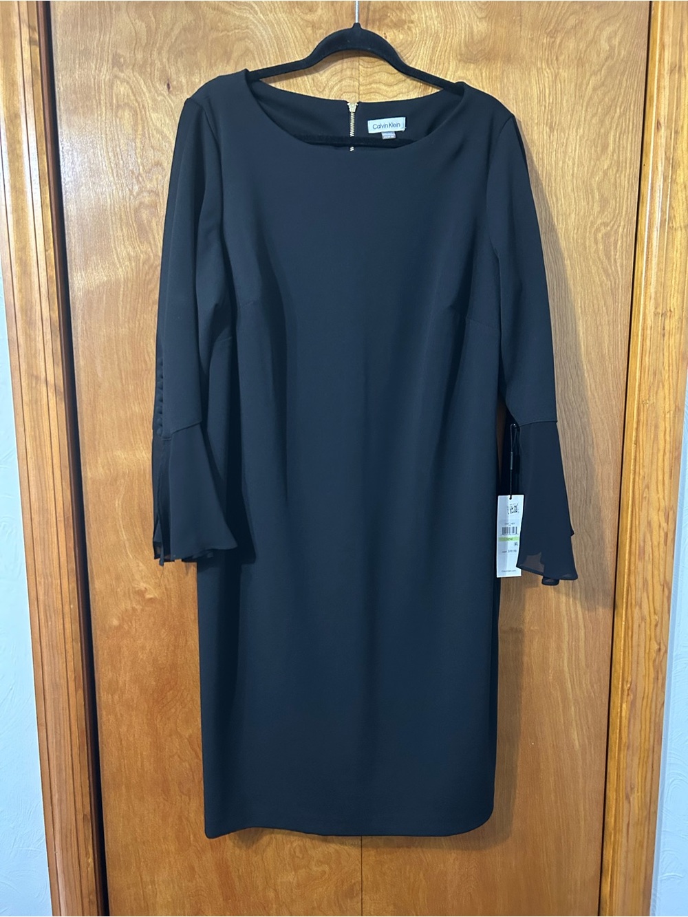 Calvin Klein Black Long-Sleeve Shift Dress with Flared Cuffs